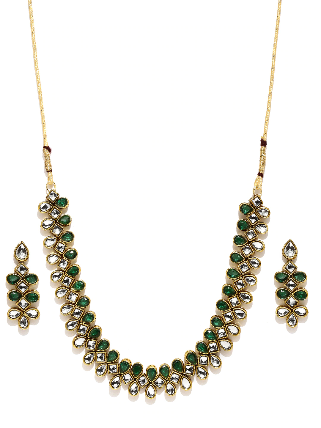 Gold-Toned & Green Jewellery Set