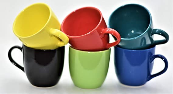 Handmade Ceramic Multi Color Coffee Cup Set / Tea Cup Set / 6 Cup Set / Round
