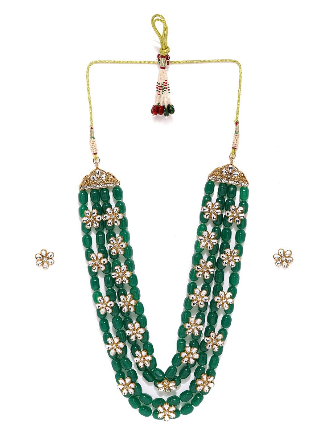 Gold-Toned Beaded Floral Kundan Studded Jewellery Set