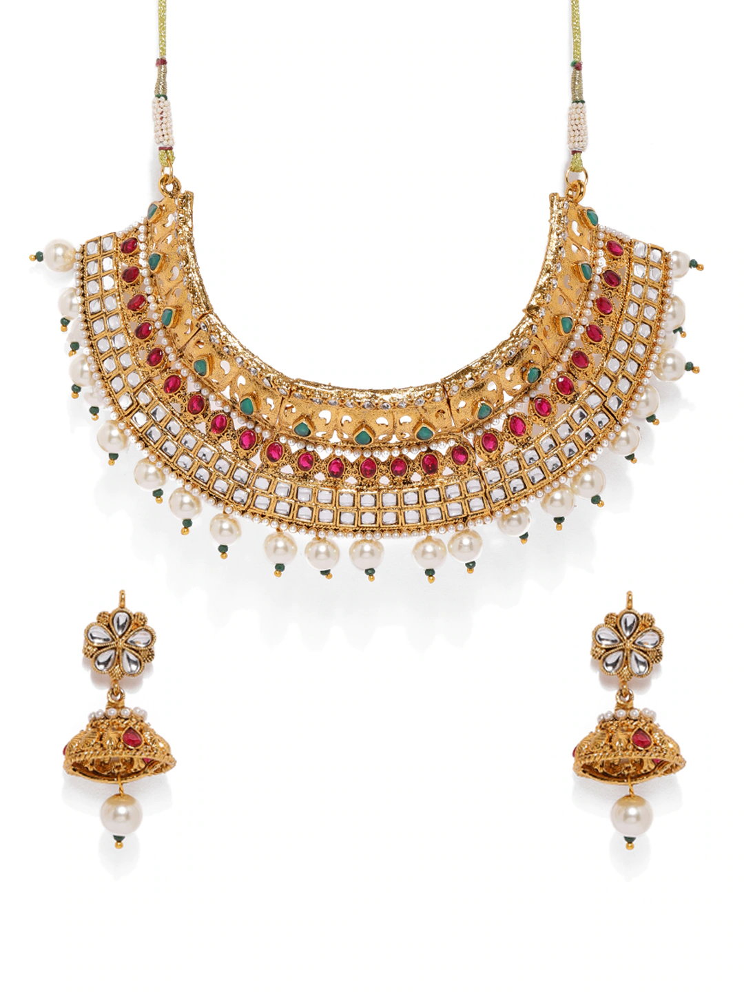 Gold Toned & Red Traditional Bridal Choker Jewellery Set