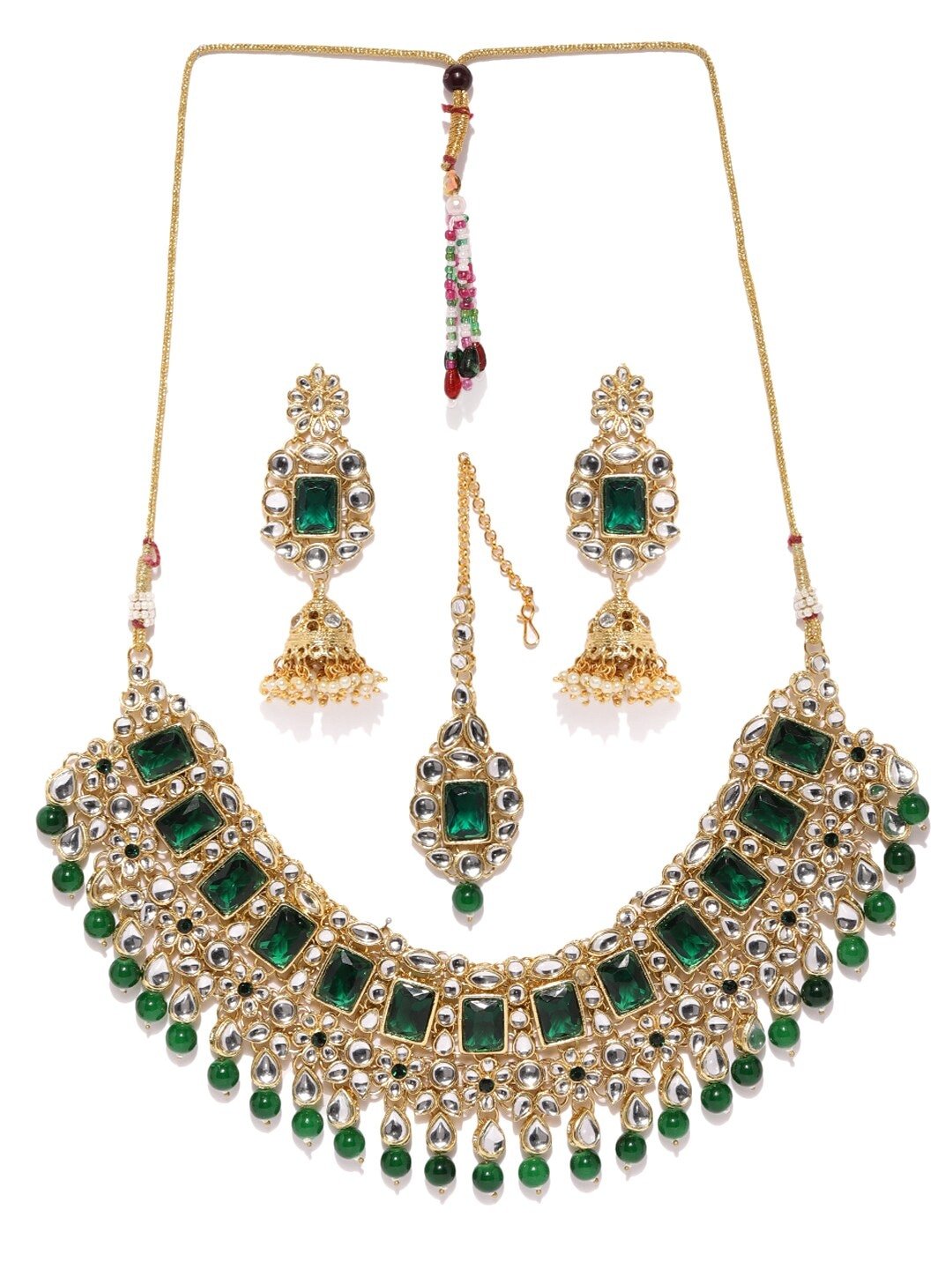 Green Traditional Kundan & Beaded Bridal Choker Jewellery Set